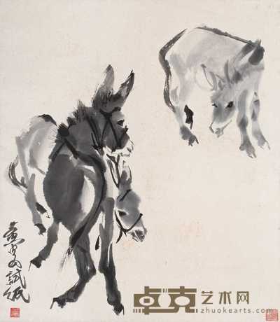 黄胄 三驴图 立轴 66×26cm
